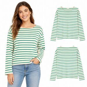 Maurices Large Green Cream Stripe Cotton Long Sleeve Top
